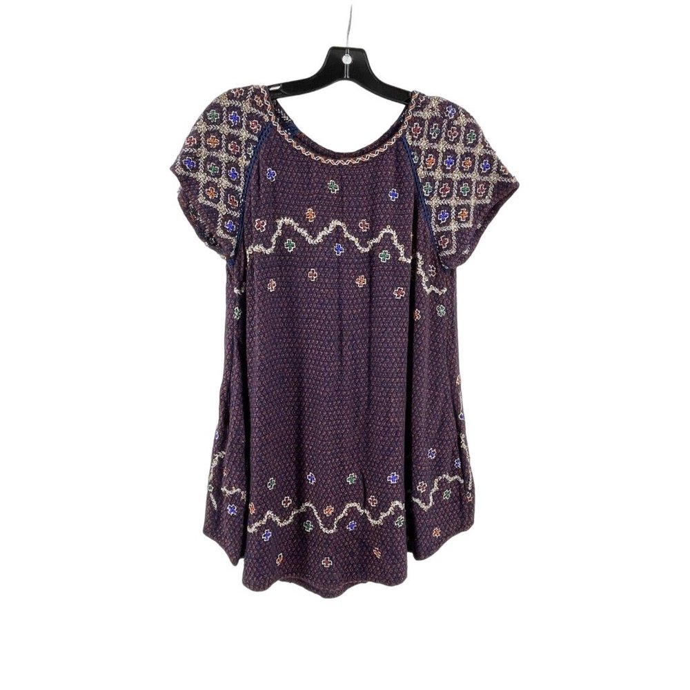 Free People Short Sleeve Embroidered Sequin Shirt Top Peasant Blouse Size XS - Picture 2 of 11